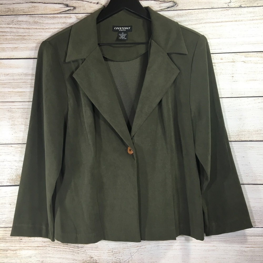 Courtenay Stretch Olive Green One Button Blazer